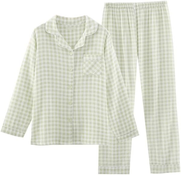 Women Cotton Pajama Sets Long Sleeve Button Down Shirt and Pants Sleepwear 2 Piece Gingham Pj Set