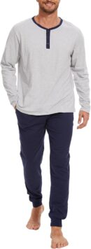 Men's Pajama Set with Henley Neckline 100% Cotton Soft and Comfortable Nightwear 2-Piece Lounge Set