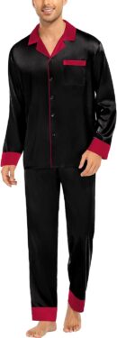 Couples Satin Pajama Set Women & Men Long Sleeve Sleepwear Button Down Loungewear Silky Pj Set with Long Pants
