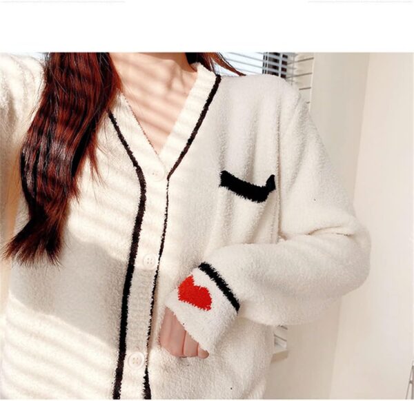Women Casual V-Neck Gentle Knit Cashmere Thermal Pajama Set - Image 2