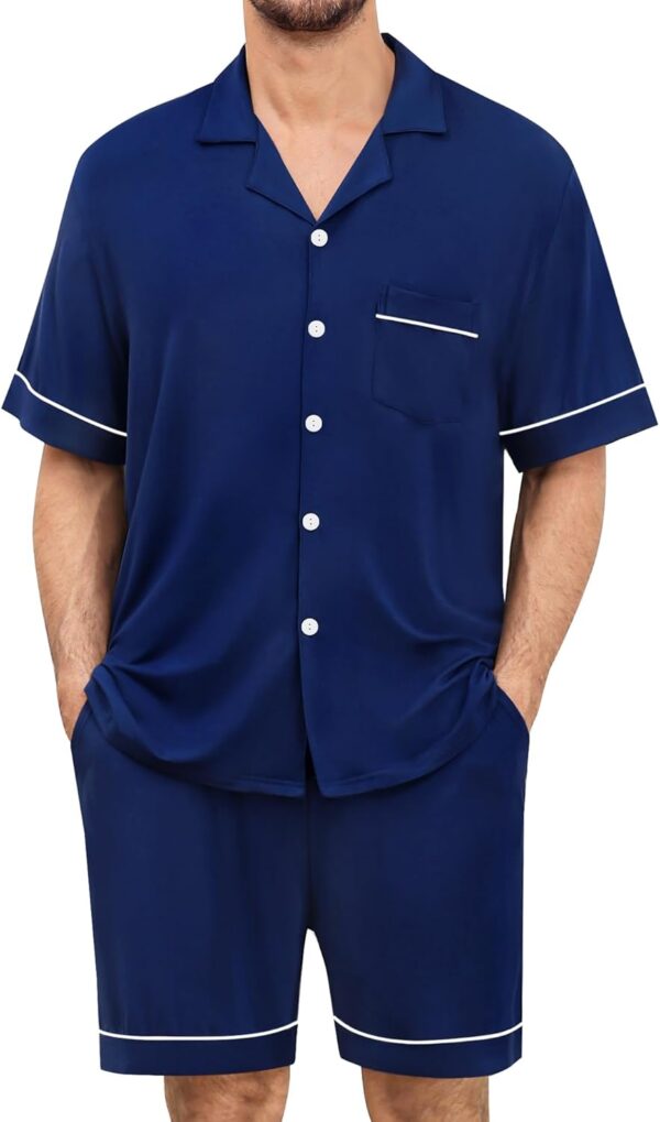 Mens Pajama Set Shorts Button Down Short Sleeve Sleepwear Soft Modal 2Pcs Pj Set with Pockets S-XXL