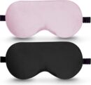 Sleep Mask, 2 Pack 100% Real Natural Pure Silk Eye Masks with Adjustable Strap for Sleeping, Mulberry Silk Eye Sleep Shade Cover, Block Light Reduces Puffy Eyes Traveling Gifts
