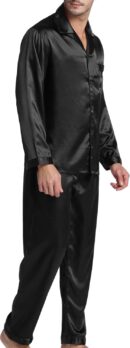 Men's Satin Pajamas Long Button-Down Pj Set Sleepwear Loungewear