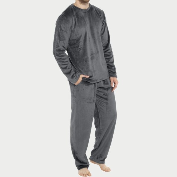 Mens Pajamas Set 2Pc Flannel Pajamas for Men Velvet Fleece Lounge Pants Long Sleeve Sleepwear Soft Pjs Sleepwear - Image 2