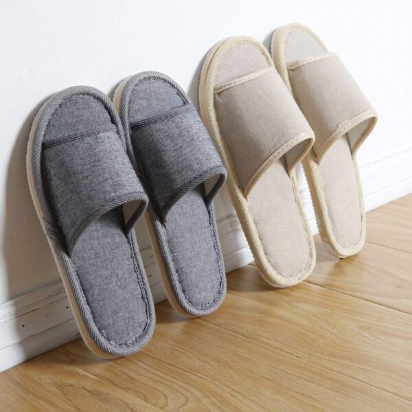 6 Pair of Open Toe Breathable Slippers,Solid Color Casual Slippers,Spa Slippers for Guests, Hotel, Travel, Unisex Universal Size Washable (3 beige medium size+3 gray large size) - Image 2