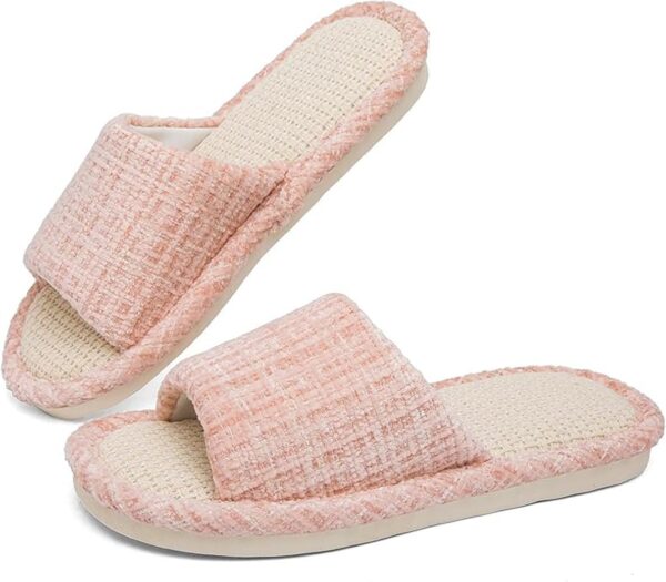 Women Slippers, Linen Flax House Slippers for Women Men Unisex, Cute Soft Open Toe Summer Bedroom Slides House Shoes Indoor Outdoor Shower Drys fast - Image 2