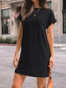 Women Summer Casual Short Sleeve T Shirt Dress 2025 Spring Vacation Beach Mini Sundress Loose Clothes with Pockets