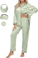 Silk Pajamas for Women Set Button Down Satin Pajama Set for Women 2 Piece Lounge Set Pjs Sleepwear