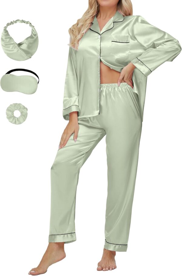 Silk Pajamas for Women Set Button Down Satin Pajama Set for Women 2 Piece Lounge Set Pjs Sleepwear