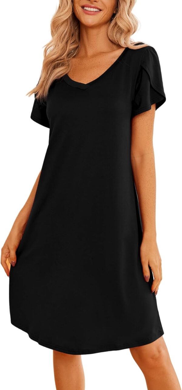 Women Nightgown Short Sleeves Sleepwear V Neck Nightgowns for Women Petal Sleeves Houses Dress Sleepshirt S-XXL