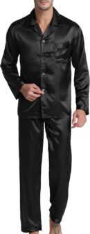 Men's Satin Pajamas Long Button-Down Pj Set Sleepwear Loungewear