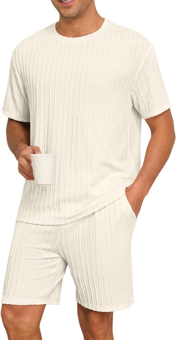 Mens Pajamas Set Summer Pjs Sets Lightweight Short Sleeve Pajama Shorts Set Soft Sleepwear Loungewear with Pockets