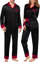 Couples Satin Pajama Set Women & Men Long Sleeve Sleepwear Button Down Loungewear Silky Pj Set with Long Pants