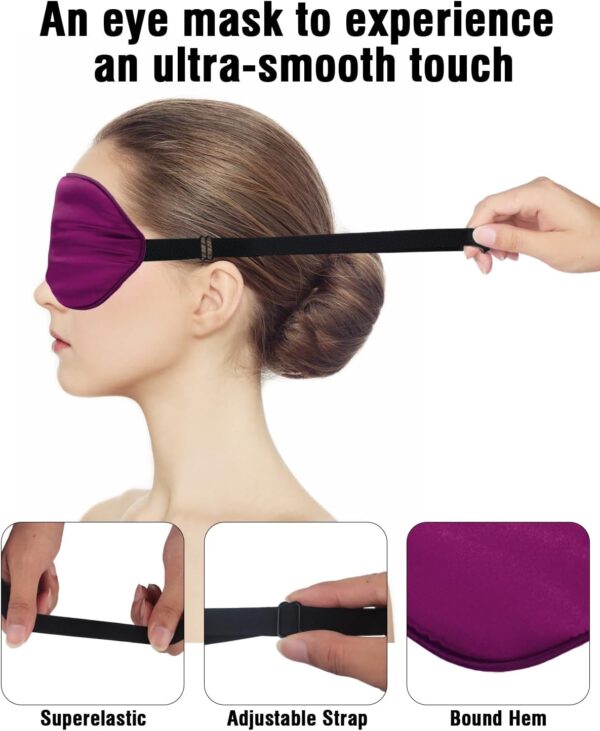 Silk-Sleep-Mask Eye-Mask Eye-Cover Eyeshade - 100% Silk Soft Adjustable Strip(Black+Dark Blue+Purple) - Image 2