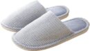 Women Striped Linen Comfortable Non-Slip Cotton Slippers, Closed Toe Spa Slippers, Machine Washable