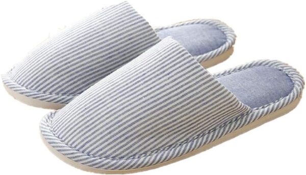 Women Striped Linen Comfortable Non-Slip Cotton Slippers, Closed Toe Spa Slippers, Machine Washable