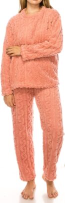 Women Fleece Fluffy Comfortable Cozy Pajama Set Pullover Lounge Home Warm Wear for Winter