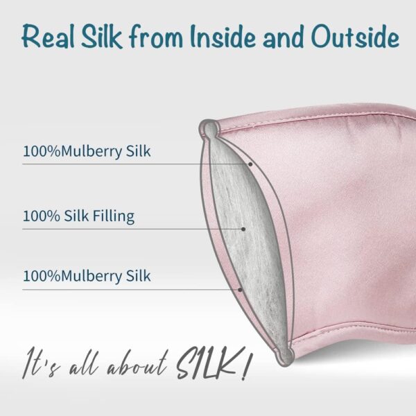 Mulberry Silk Sleep Eye Mask & Blindfold with Elastic Strap/Headband, Soft Eye Cover Eyeshade for Night Sleeping, Travel, Nap(Pink) - Image 2