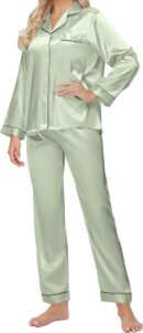 Silk Pajamas for Women Set Button Down Satin Pajama Set for Women 2 Piece Lounge Set Pjs Sleepwear