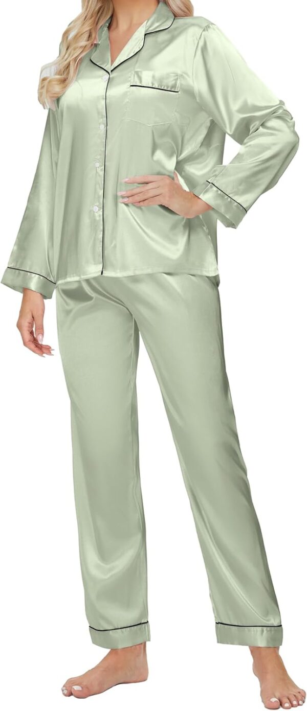 Silk Pajamas for Women Set Button Down Satin Pajama Set for Women 2 Piece Lounge Set Pjs Sleepwear - Image 2
