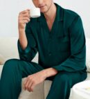 Couples Pajamas Women &Mens Matching Pajamas Set Silk Satin Pj Set Long Sleeve Button Down Sleepwear 2 Pcs Loungewear