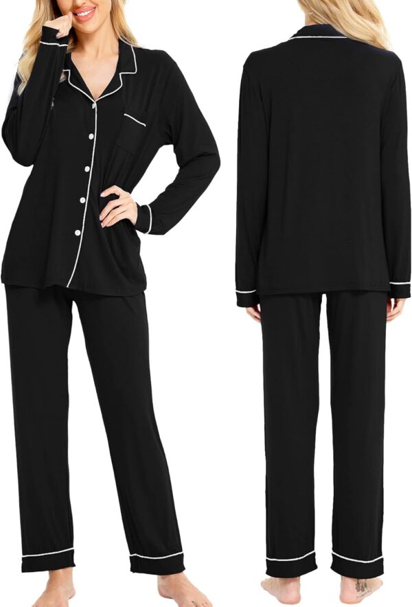 Women Pajamas Set Long Sleeve Sleepwear Button Down Nightwear Soft Cotton Pj Lounge Sets - Image 2