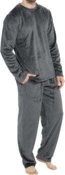Mens Pajamas Set 2Pc Flannel Pajamas for Men Velvet Fleece Lounge Pants Long Sleeve Sleepwear Soft Pjs Sleepwear