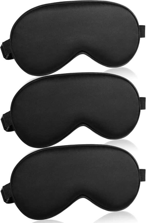 Sleep Mask for Women & Men - 3 Pcs Adjustable Strap Blackout Silk Sleep Eye Masks - Soft Eye Covers Blindfolds (Black 3 Pack)