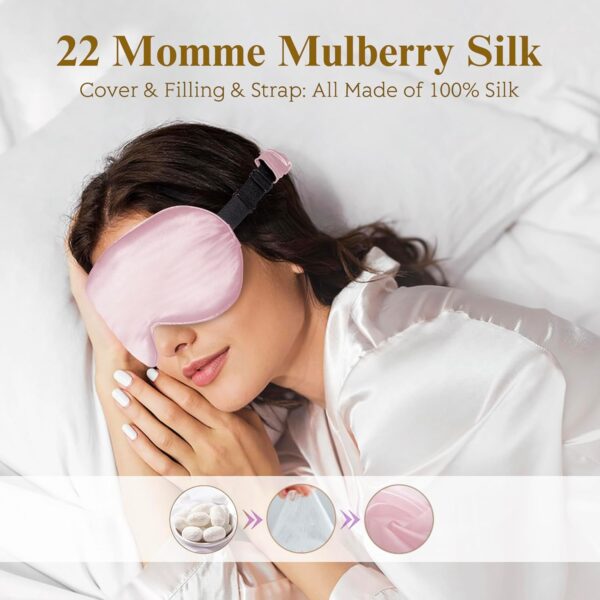 3D Sleep Mask, 22 Momme Mulberry Silk Sleeping Eye Masks, 2 Pack 3D Weighted Eye Cover for Lash Extensions, Night Light Blocking Blindfold, Blackout Satin Covers Blindfolds for Men & Women - Image 2