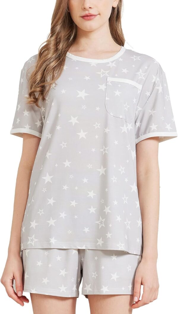 Women Ultra Soft Bamboo Viscose Pajama Sets Short Sleeve Sleepwear Comfy 2 Piece Casual Lounge Set