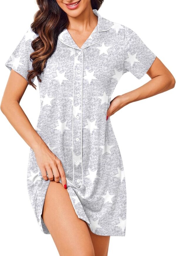 Nightgowns for Women Button Down Night Gowns Short Sleeve Night Dress Notch Collar Sleep Shirt Pajama Dress S-2XL