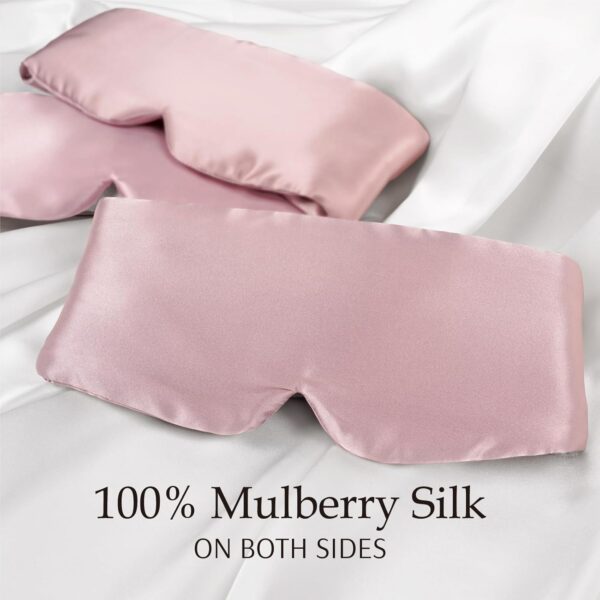 100% Mulberry Silk Sleep Mask Eye Mask for Man and Woman with Adjustable Headband, Full Size Large Sleep Mask & Blindfold for Total Blackout for All Night Sleep, Travel & Nap- Light Plum - Image 2