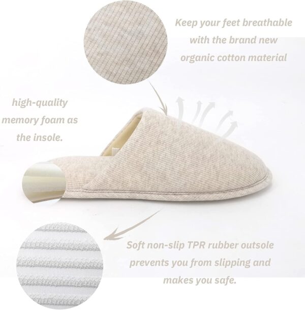 Women Indoor Memory Foam Cotton Scuff Slippers Slip On Summer House Shoes Flats Breathable Lightweight Washable Non Skid Rubber Soles - Image 2