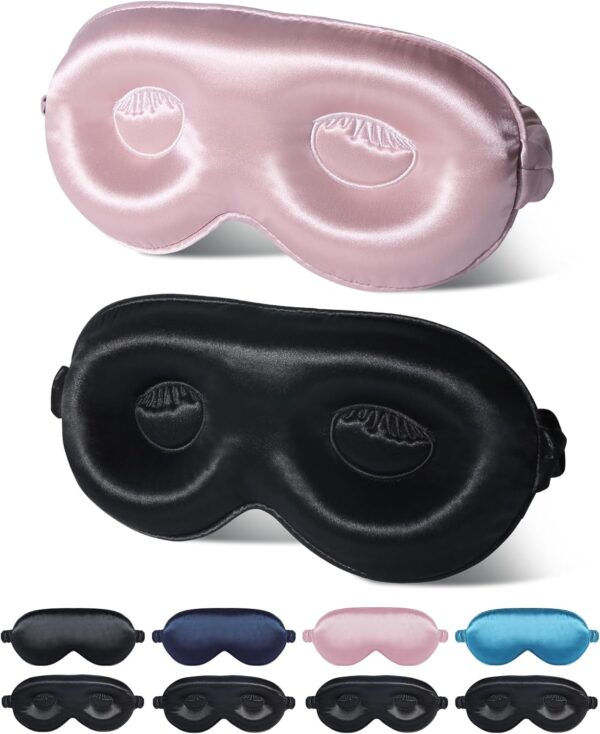 3D Sleep Mask, 22 Momme Mulberry Silk Sleeping Eye Masks, 2 Pack 3D Weighted Eye Cover for Lash Extensions, Night Light Blocking Blindfold, Blackout Satin Covers Blindfolds for Men & Women