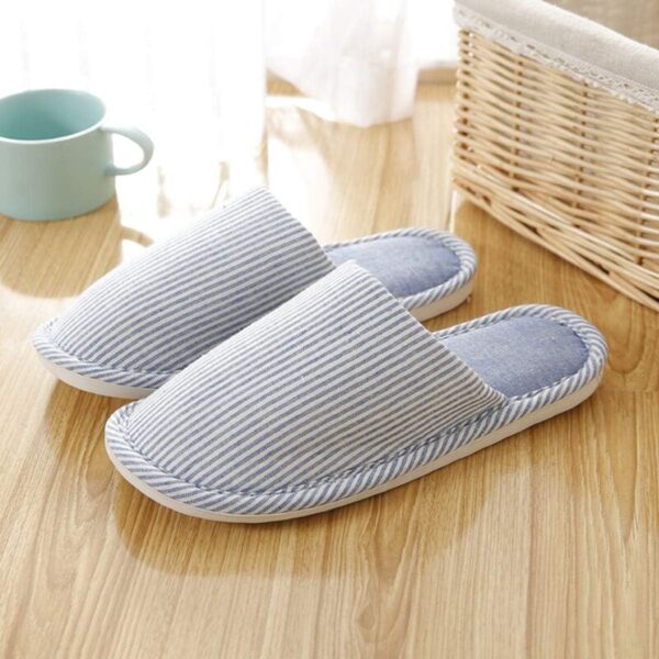 Women Striped Linen Comfortable Non-Slip Cotton Slippers, Closed Toe Spa Slippers, Machine Washable - Image 2