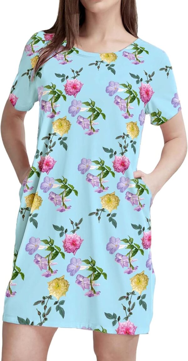 Women Nightgowns For Comfy Soft Short Sleeve Casual Print Sleepshirt Nightshirts Loungewear With Pockets
