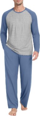 Men's Pajama Set Sleepwear Pjs Lightweight Long Sleeve Crewneck Shirts and Bottoms Soft Comfy Sleep Sets