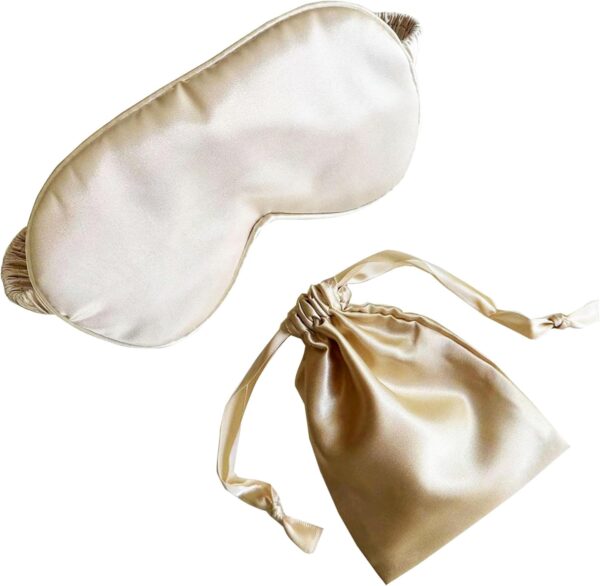 Silk Eye Mask for Sleeping - Satin Eye Cover with Silk Storage Bag Beige