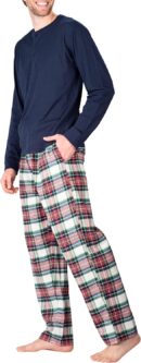 Men??s Pajama Set Pajamas For Men 2 Piece PJ Set with Cotton Flannel Men Pajama Pants and Long Sleeve Henley T-Shirt