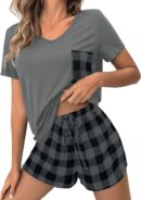 Pajamas for Women Shorts Set V Neck Casual Summer Lounge Sets Loungewear Sleepwear 2 Piece Pjs Sets