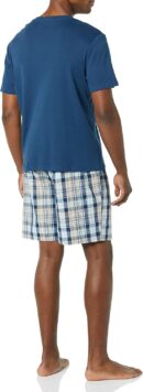 Men's Cotton Poplin Pajama Short with Cotton T-Shirt Set