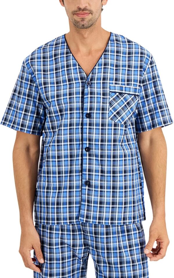 Mens Pajamas Set, 2 Piece Summer PJs With Short Sleeve Button Down Shirt and Shorts, Soft Cotton Blend