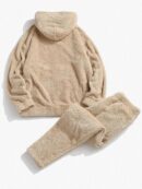 Women Fuzzy Fleece Pajamas Sets Loungewear Long Sleeve pocket Casual Hoodies and Pants Set 2 Piece Fluffy Sleepwear
