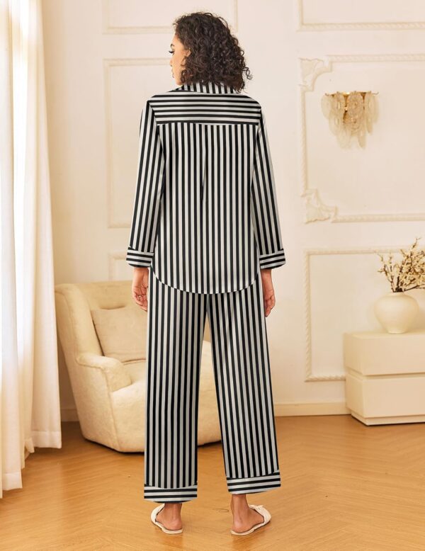 Women Silk Satin Pajama Sets 2 Piece Sleepwear Pjs Set Long Sleeve Button Down Top and Pants Stripe Loungewear S-XXL - Image 2