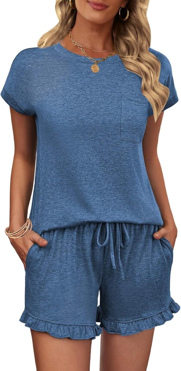 Pajamas Set for Women 2 Piece Cozy Shorts Set Super Soft Lounge Set Short Sleeve Pjs with Pockets