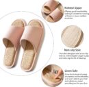 Women And Men House Fabric Slippers Indoor And Outdoor, Non-Slip Memory Foam Open-Toe Home Shoes, Soft Bottom Linen Unisex Washable Cotton Casual