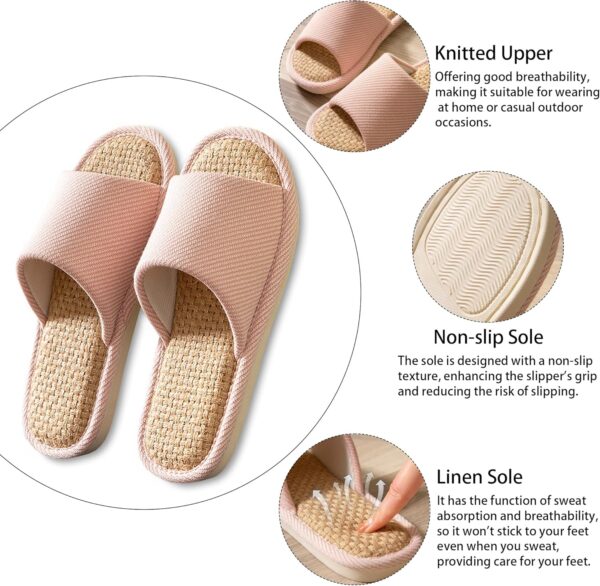 Women And Men House Fabric Slippers Indoor And Outdoor, Non-Slip Memory Foam Open-Toe Home Shoes, Soft Bottom Linen Unisex Washable Cotton Casual - Image 2
