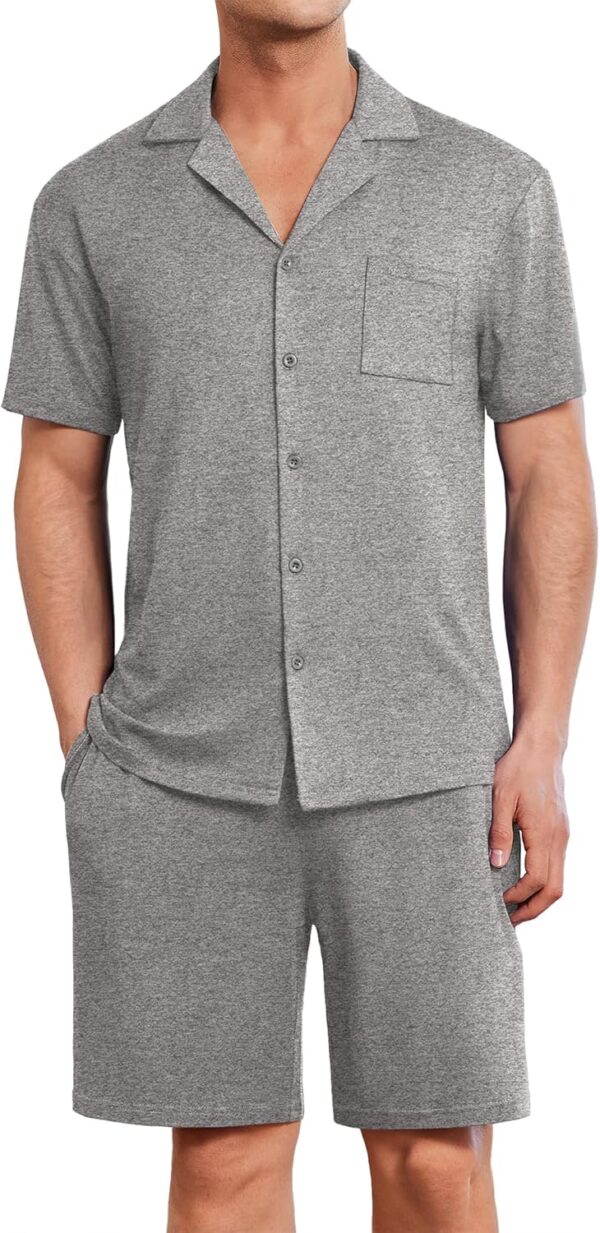 Mens Pajamas Set Short Sleeve Sleepwear Button Down Soft Loungewear 2 Piece Pj Shorts Sets with Pockets